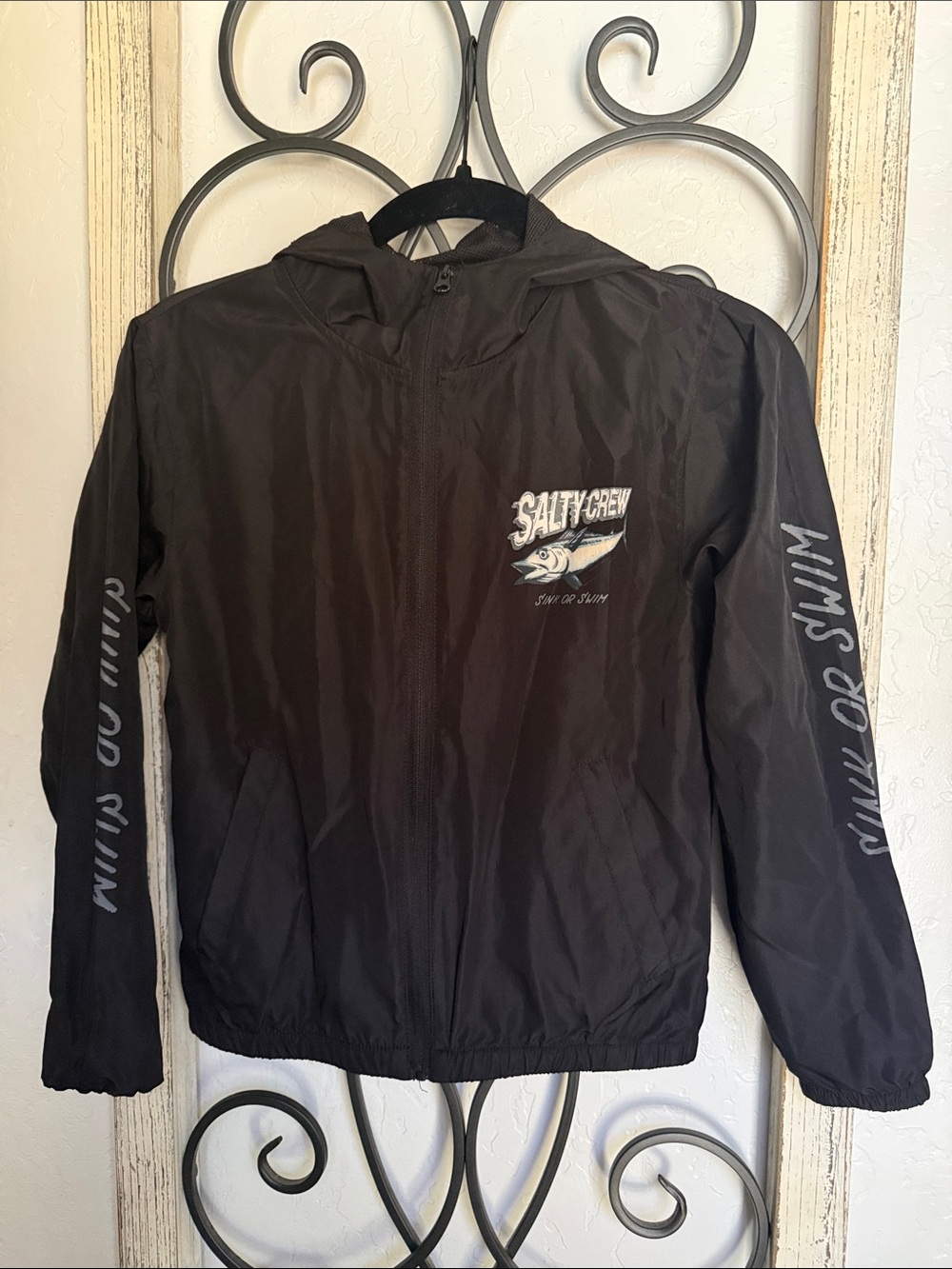 Salty Crew Black Hooded Kids Windbreaker Jacket | Size Small